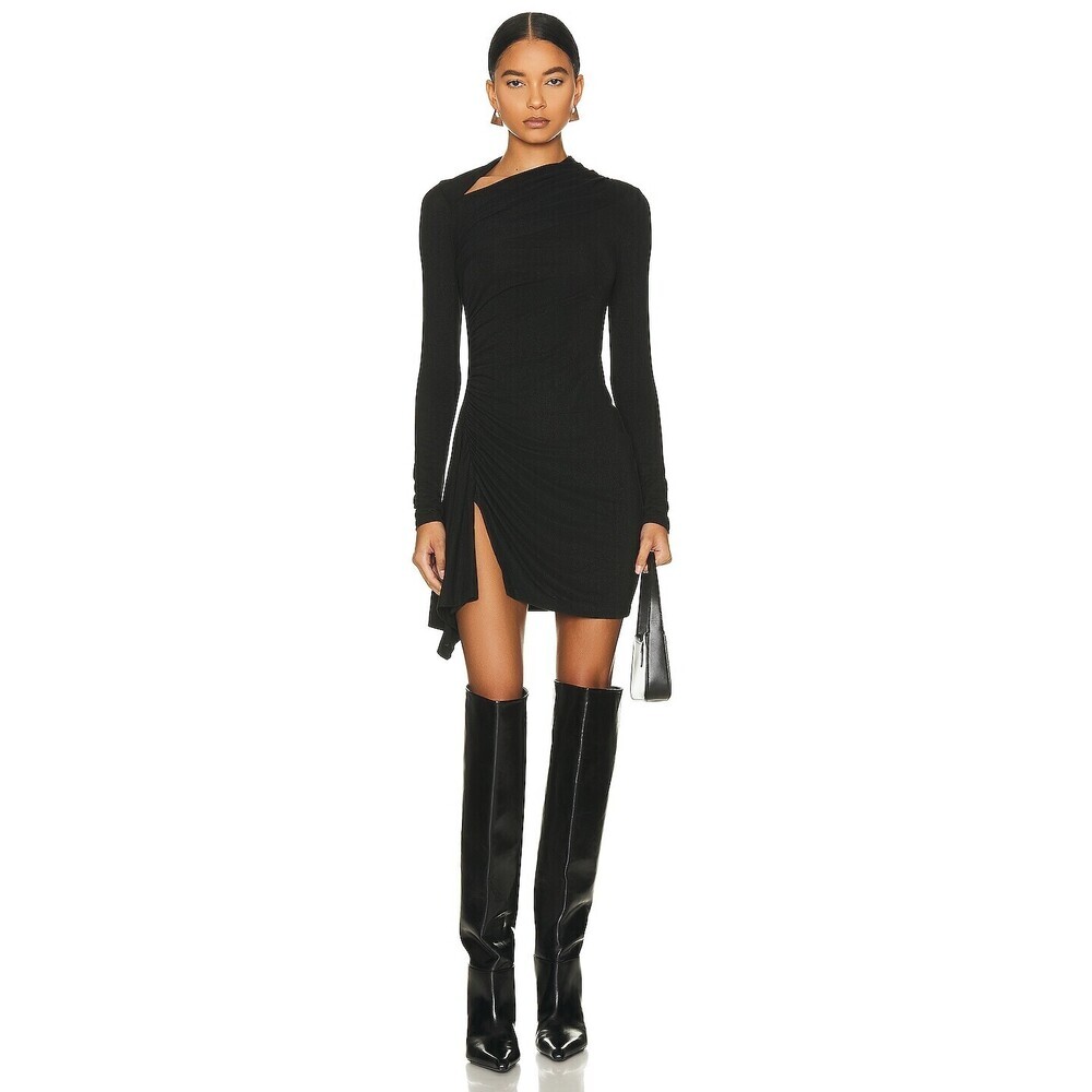 Enza Costa Lurex Jersey Slash Mini Dress in Black